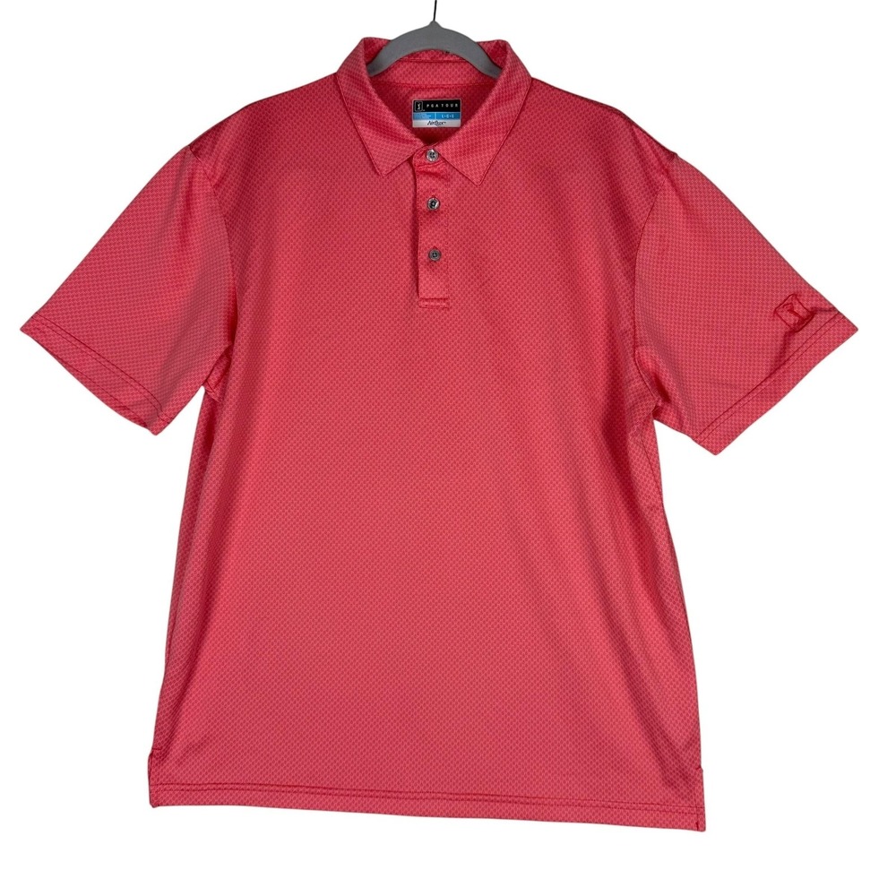 PGA TOUR Polo Shirt Mens Large Pink Geometric Airflux‎ Golf Short Sleeve Jersey